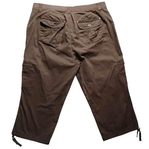 Gloria Vanderbilt Women's Brown Cargo Capri Drawstring Tie Cuff Size 14 - Picture 2 of 9